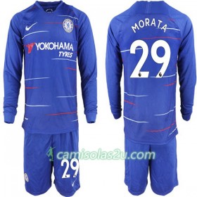 Camisolas de Futebol Chelsea Alvaro Morata 29 Criança Equipamento Principal 2018/19 Manga Comprida